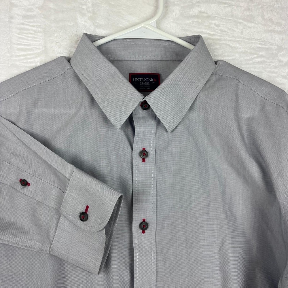 UNTUCKit Wrinkle Free Shirt Mens XL Gray Long Sleeve Button Up Red Accent